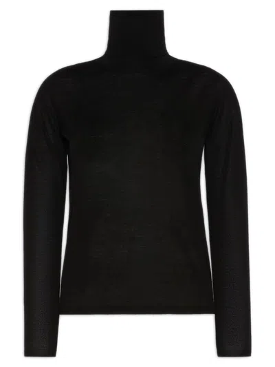 Max Mara Pure Virgin Wool Ribbed Turtleneck Sweater In Black