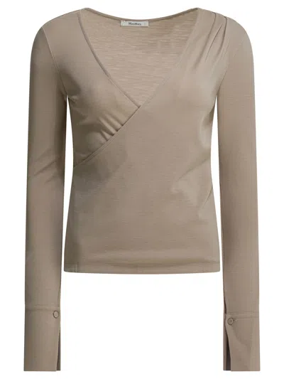 Max Mara Pure Virgin Wool V-neck Sweater Knitwear Beige In Brown