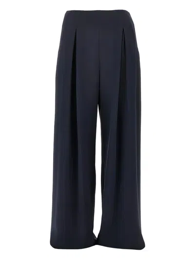 Max Mara Pure Women's Silk Palude Pants With Front Pleats And Pockets In Navy