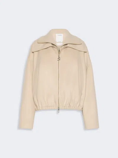Max Mara Pure Wool Bomber Jacket With Removable Bib In Beige