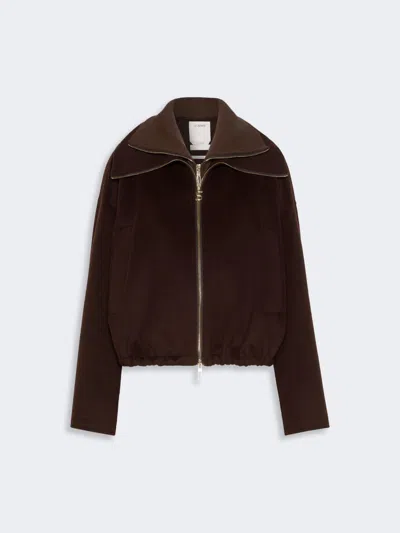 Max Mara Pure Wool Bomber Jacket With Removable Bib In Chocolate