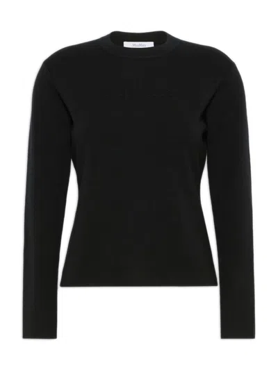 Max Mara Pure Wool Interlock Crewneck Sweater With Long Set-in Sleeves In Nero