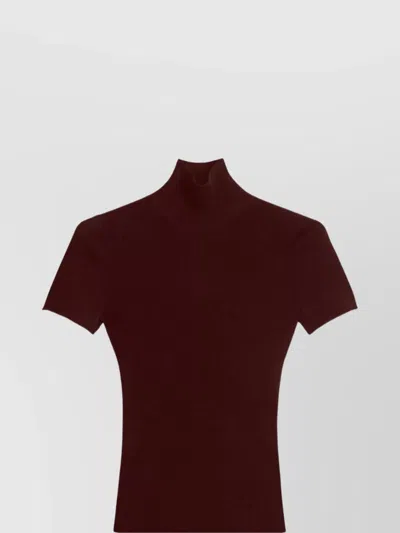Max Mara Pure Wool Turtleneck Ribbed Knit Top In Brown