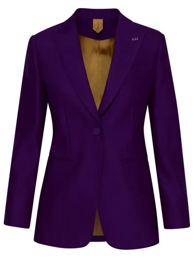 Max Mara Purple Silk Blend Buckle Blazer Jacket