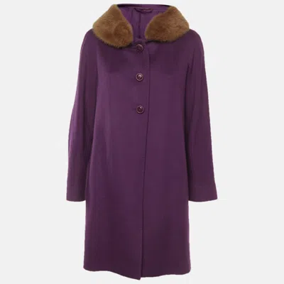 Pre-owned Max Mara Purple Wool And Fur Detail Mid-length Coat M