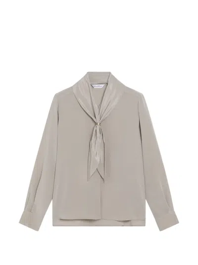 Max Mara Crepe De Chine Silk Blouse With Scarf In Gray