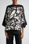 Max Mara Quaglia Printed Silk Satin Top In White Black