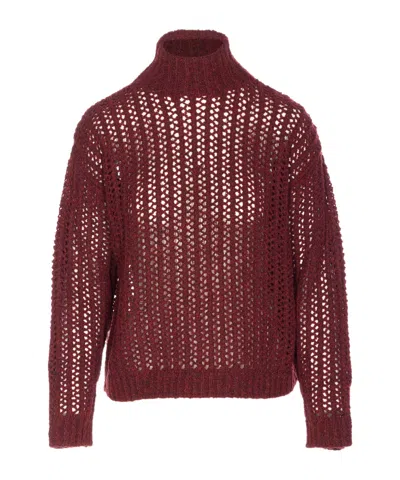 Max Mara Quaglia Openwork Jumper In Burgundy