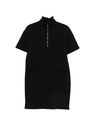 Max Mara Quarter-zip Frayed-edge Mini Dress In Black