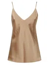 Max Mara Silk Top With Spaghetti Straps And V-neckline In Neutral