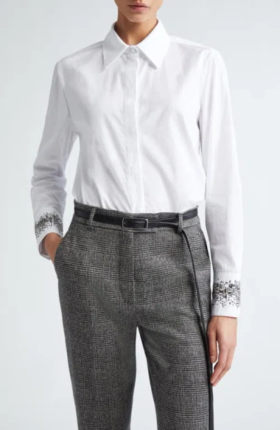 Max Mara Queva Beaded Button-down Cotton Shirt In 001