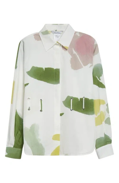 Max Mara Quiete Abstract Print Cotton Belted Shirt In White