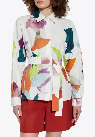 Max Mara Quiete Printed Long-sleeved Shirt In White