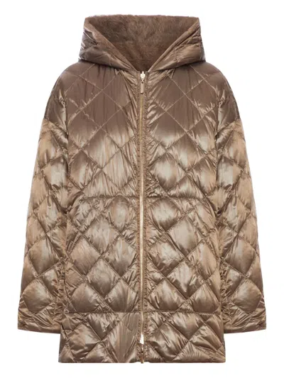 Max Mara Quilted Alpaca-lined Hoodie Jacket In Brown