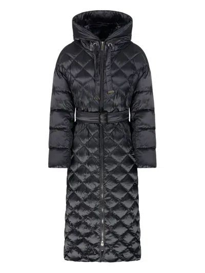 Max Mara Quilted Belted Coat In Black
