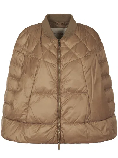Max Mara Quilted Cape Silhouette Down Jacket In Brown