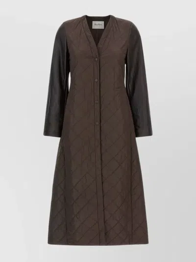Max Mara Quilted Coat Leather Sleeves In Brown