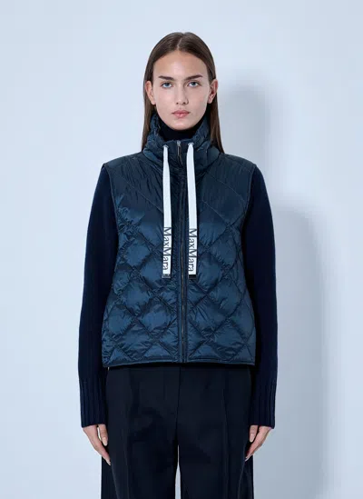 Max Mara Quilted Gilet With Drawstring Collar In Blue