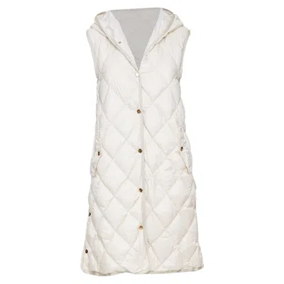 Pre-owned Max Mara Quilted Hooded Light Grey Winter Vest In White