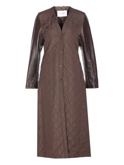 Max Mara Quilted Leather Sleeve Berta Coat In Brown
