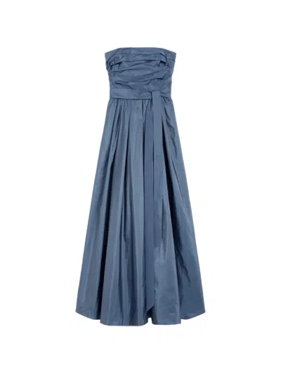 Max Mara Msequinoa Strapless Belted Maxi Dress In Blue