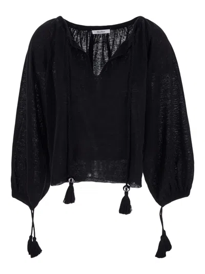Max Mara Linen Quirite Sweater Blouse In Black