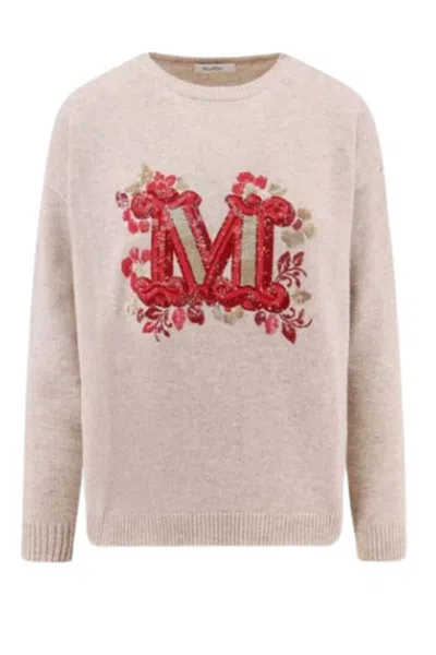 Max Mara Special Edition Crew Neck Cashmere Blend Quota Sweater With In Gray