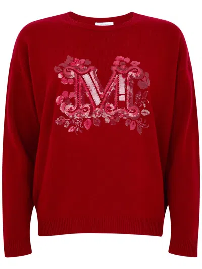 Max Mara Quota Red Wool Sweater Crew Neck