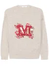 Max Mara Monogram Wool-blend Crewneck Sweater In Beige