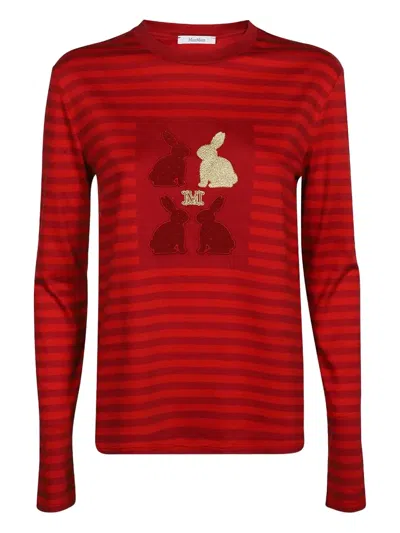 Max Mara Rabbit-detail Striped T-shirt In Red