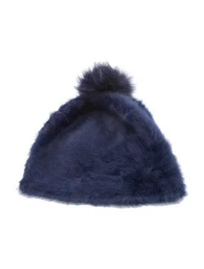 Pre-owned Max Mara Rabbit Fur Blend Knit Beanie W/tags In Blue