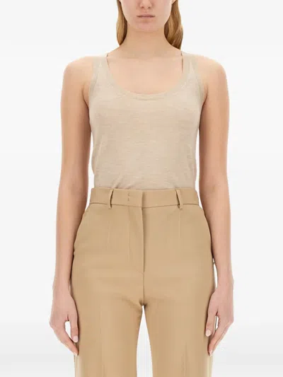 Max Mara Lightweight Racerback Top Ribbed Texture In Neutral
