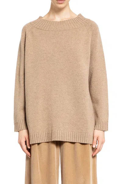 Max Mara Radames Off-the-shoulder Wool And Cashmere Jumper In Brown