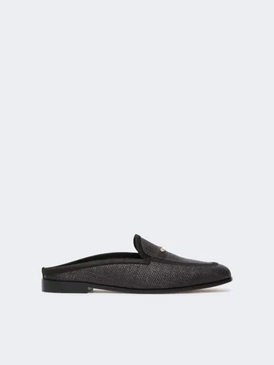 Max Mara Raffia-effect Canvas Mules In Black