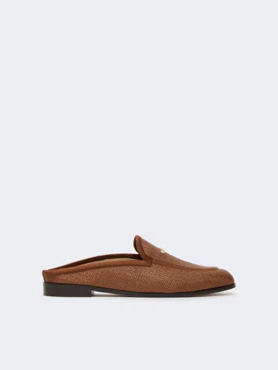 Max Mara Raffia-effect Canvas Mules In Brown