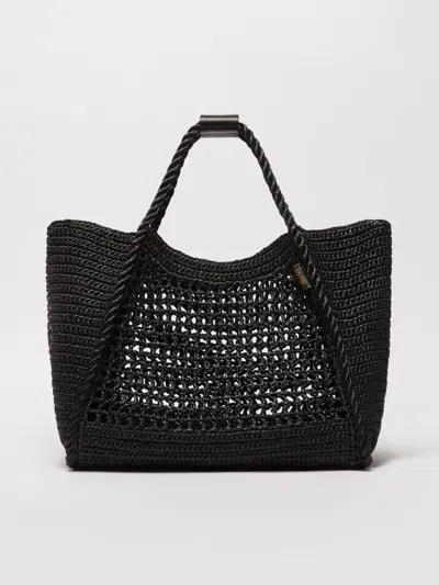 Max Mara Raffia-effect Fabric Medium Marine Bag In Black