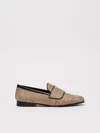 Max Mara Raffia-effect Fabric Penny Loafers In Clay