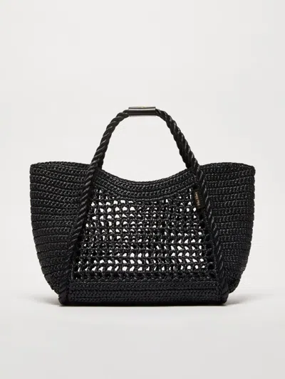 Max Mara Raffia-effect Small Marine Bag In Black