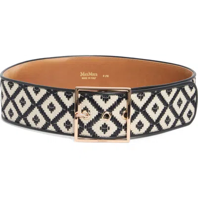 Max Mara Raffia Effect Wide Belt In Gray