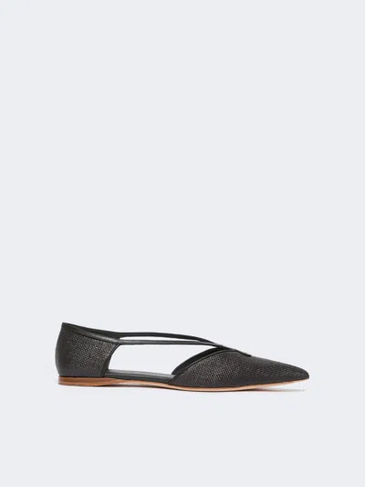 Max Mara Raffia-look Basketweave Ballet Flats In Black