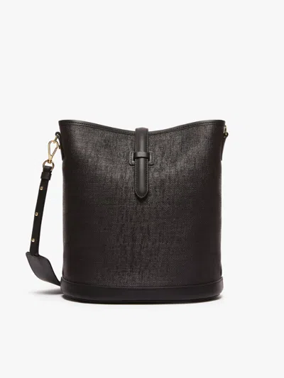 Max Mara Raffia-look Fabric Bucket Bag In Black