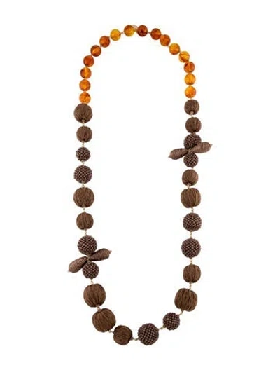 Pre-owned Max Mara Raffia-beaded Ember-stone Necklace, 37" In Multi