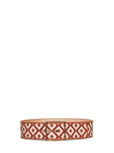 Max Mara Raffia-effect Diamond Pattern Belt In Multicolor