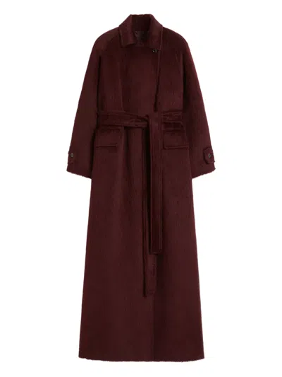 Max Mara Raglan-sleeve Belted Coat In Red