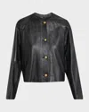 Max Mara Raglan-sleeve Leather Single-breasted Jacket In Black