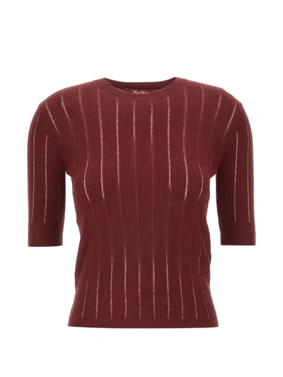 Max Mara Ragno Maxi-ribbed Semi-sheer Sweater In Burgundy