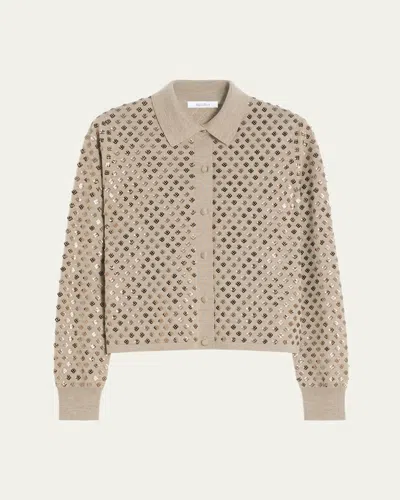 Max Mara Ragno Sequin-embellished Wool Cardigan In Brown