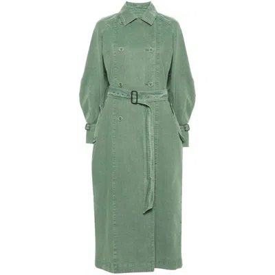 Max Mara Canvas Trench Coat In Green