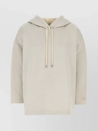 Max Mara Rally Sweatshirt With Hood And Ribbed Cuffs In Neutral