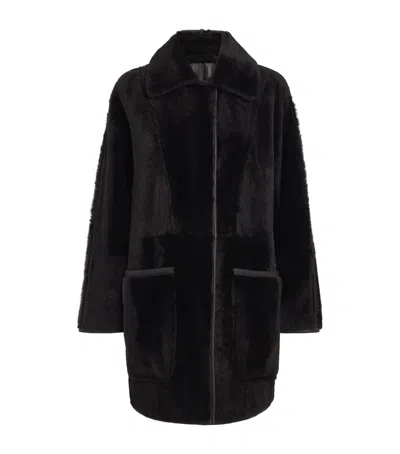 Max Mara Ram Shearling Reversible Coat In Brown
